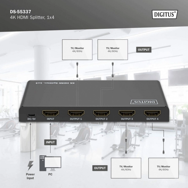 Hdmi elosztó 1x4 4K UHD HDR támogatással
