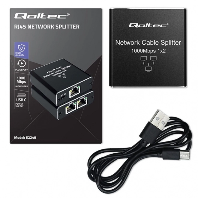 Mini Ethernet Switch 1x2 1000 Mbps RJ45 elosztó USB-C csatlakozással Alumínium burkolatban