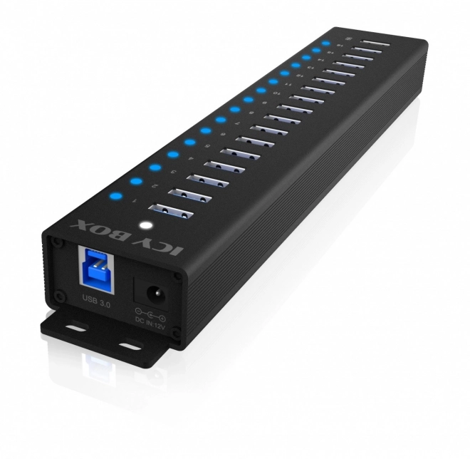 Usb hub 16+1 port, alumínium ház, USB 3.2 Gen 1, 96 Watt adapter