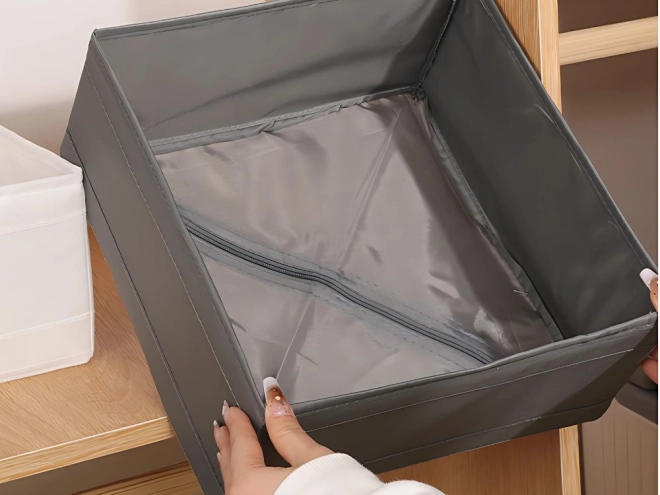 Szürke textil fiókszervező ruhákhoz és cipőkhöz