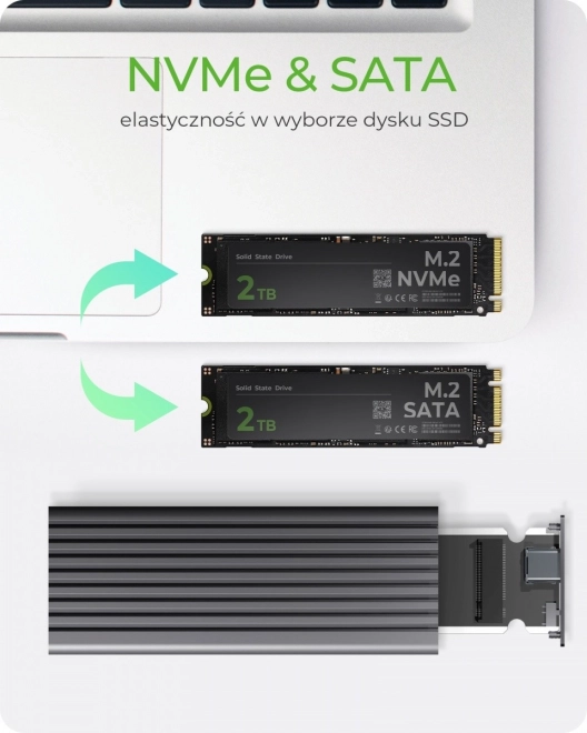 Icy Box M.2 NVMe és SATA SSD ház USB Type-C kapcsolattal