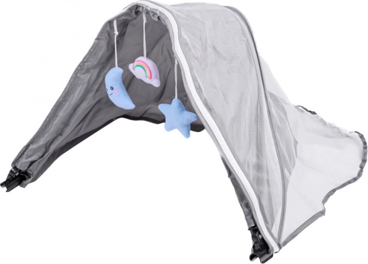 Tető szúnyoghálóval és függő játékokkal