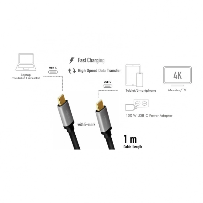 Alumínium USB-C kábel 4K/60 Hz 1m