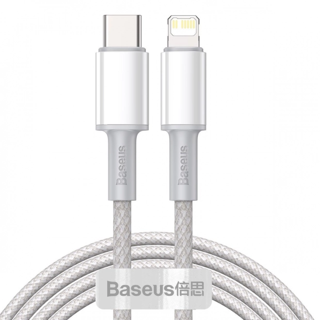 usb-c lightning kábel Baseus fonott, 20W, PD, 2m (fehér)