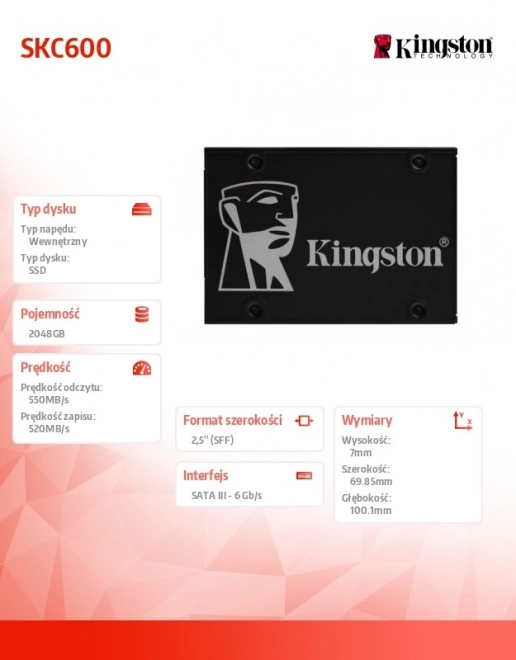 Kingston KC600 szériás 2TB SSD meghajtó