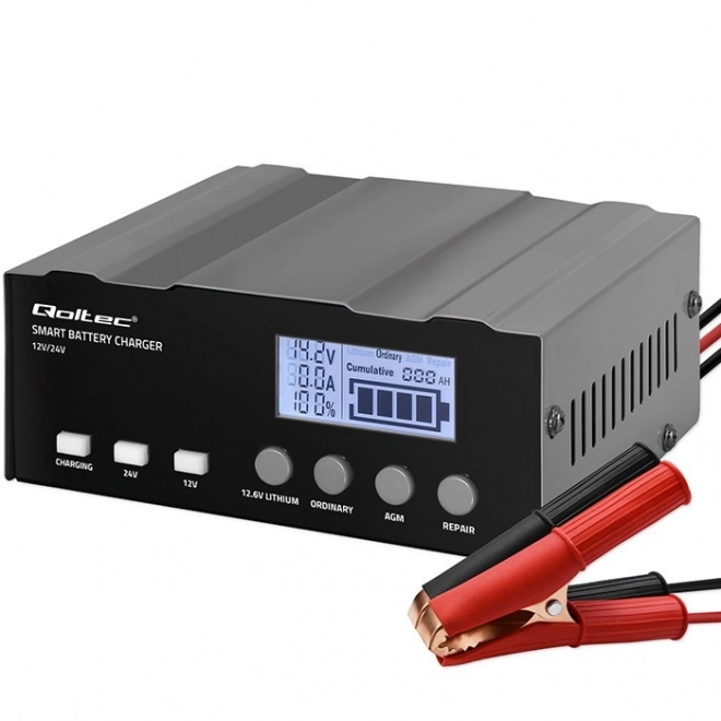 Intelligens mikroprocesszoros akkumulátortöltő 12V, 24V LCD kijelzővel