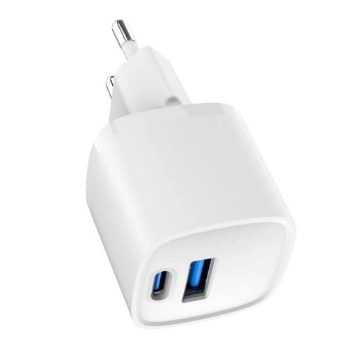 Fehér mini USB-A USB-C töltő 20W PD QC3.0