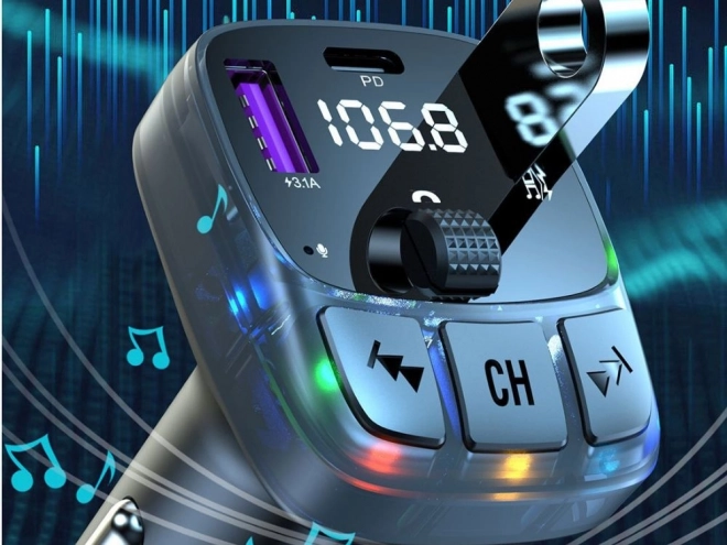 FM adó Bluetooth 5.3, 2xUSB + USB C, MP3 lejátszó, LCD kijelző 12V