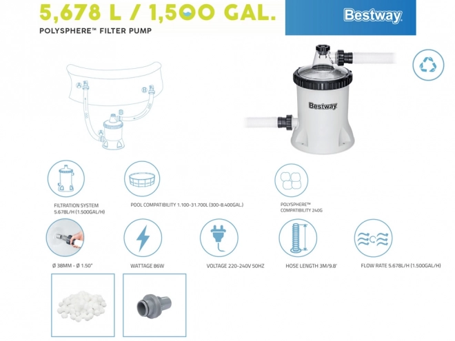 Bestway homokszűrős medenceszivattyú Polysphere technológiával