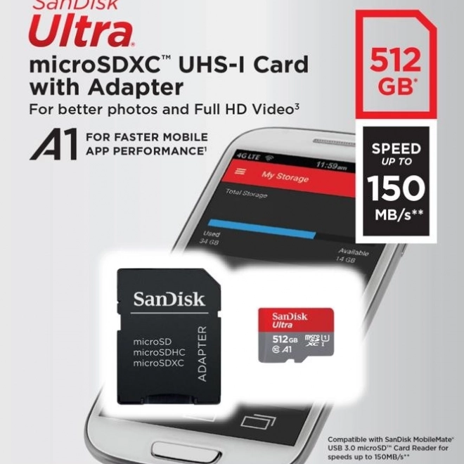 SanDisk Ultra microSDXC 512GB 150MB/s A1 adapterrel