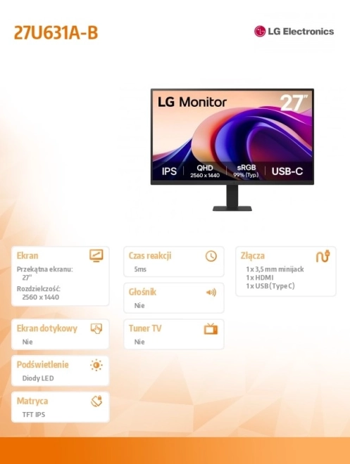 LG 27'' QHD 100Hz IPS HDR10 Monitor