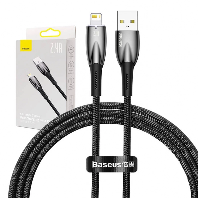 Baseus glimmer usb kábel lightning típusú csatlakozóval, 2.4A, 1m, fekete