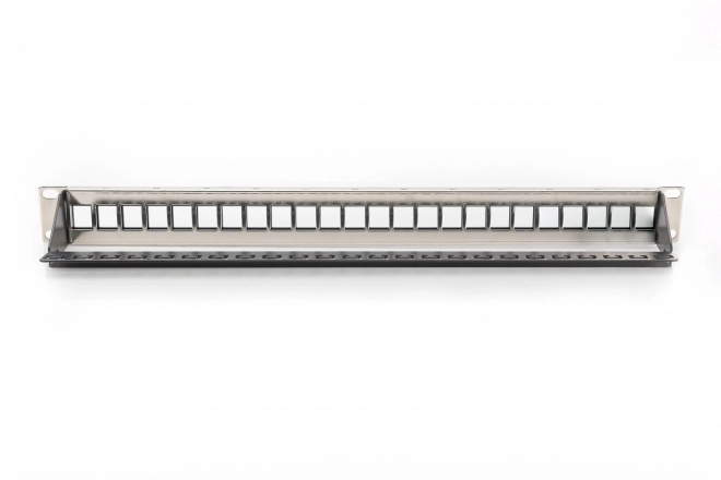 Moduláris patch panel 19" 24 port Keystone modulokhoz 1U kábelfejléc fekete