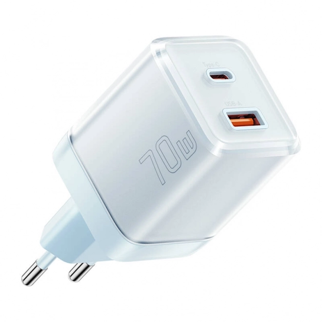 Gyors töltés Yueqi 70W GaN töltő USB-C és USB-A csatlakozóval (kék)