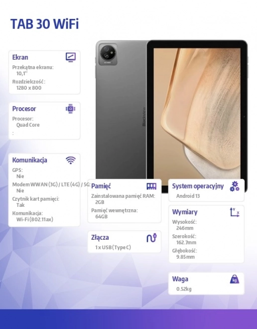 Tablet TAB 30 WiFi 10.1 szürke 2/64GB 5100 mAh