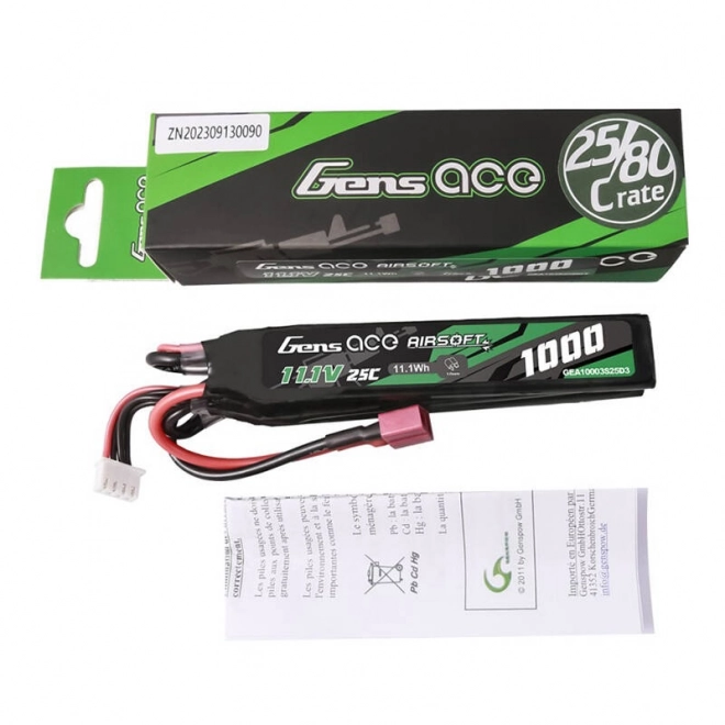 Gens ace 25C 1000mAh 3S1P 11.1V nunchuck airsoft lítium-polimer akkumulátor T csatlakozóval