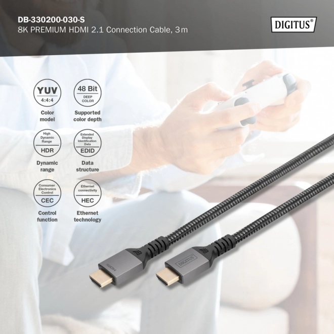 Prémium HDMI 2.1 Ultra HighSpeed 8K UHD csatlakozókábel 3m fekete