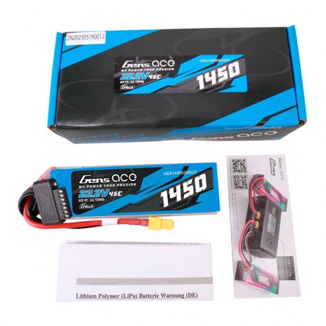 Gens Ace G-Tech 1450 mAh 6S1P lítium-polimer akkumulátor XT60 csatlakozóval