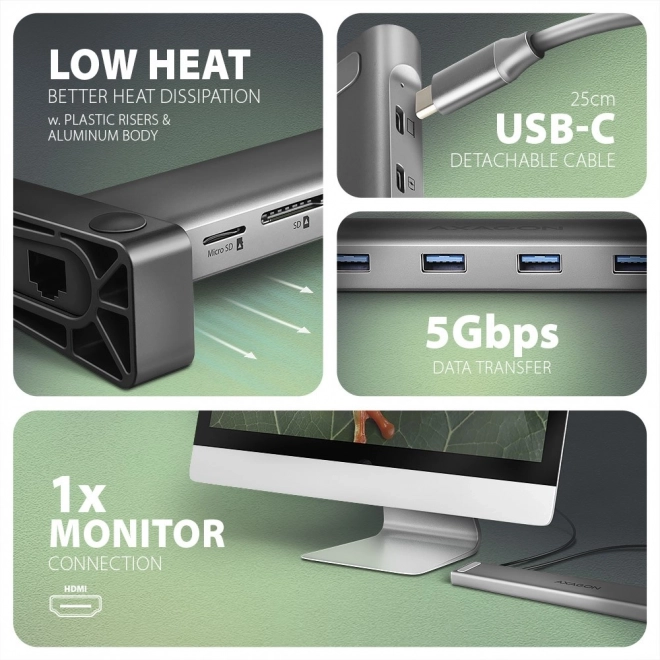 Axagon HMC-10HLS USB-C hub 9 az 1-ben többportos eszköz
