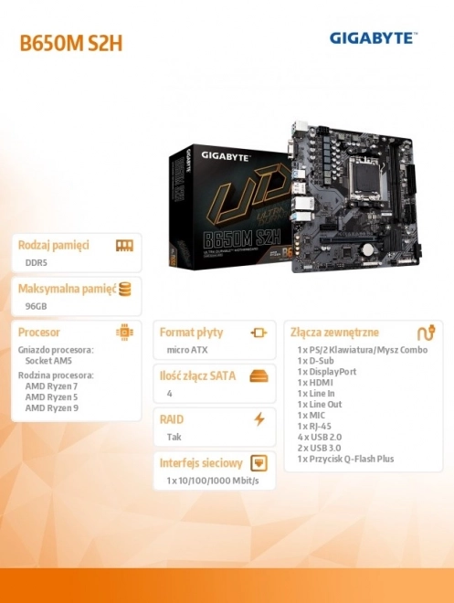 Gigabyte Ultra Durable B650M S2H AM5 alaplap