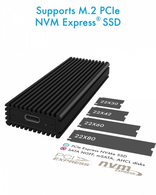 Alumínium tokozás NVMe SSD-khez USB Type-C csatlakozóval