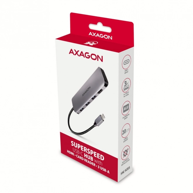 Axagon 5 az 1-ben többportos USB hub HDMI-vel és kártyaolvasóval