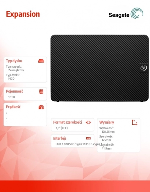 Seagate Expansion külső merevlemez 16TB fekete