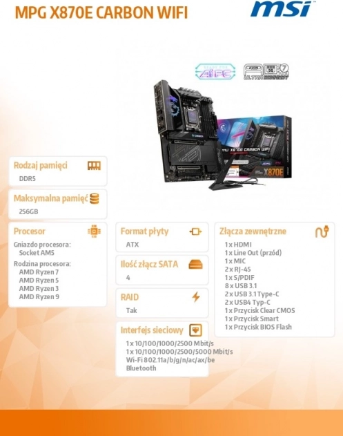 Alaplap MPG X870E Carbon Wi-Fi AM5 4DDR5 ATX