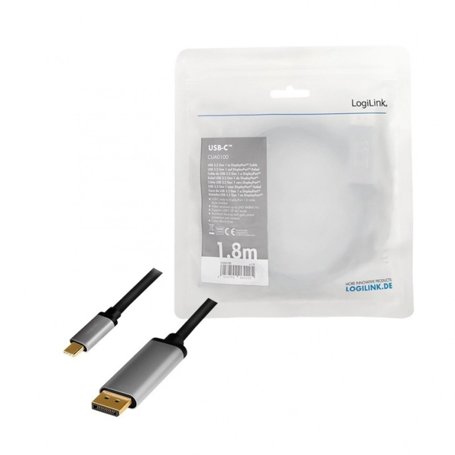 Alumínium USB-C - DisplayPort kábel, 4K 60Hz, 1.8m