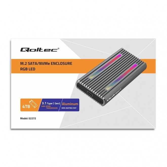 Külső ház M.2 SSD-hez RGB LED-el