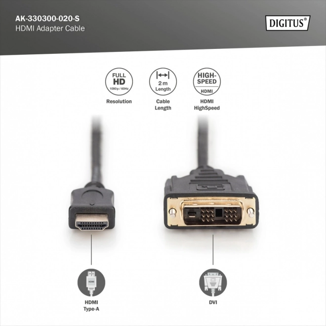 Hdmi A Dvi-D Adapterkábel 2m