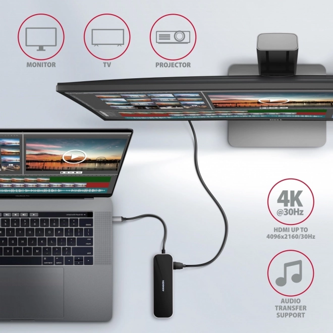 Axagon többportos USB-C hub 3x USB-A, HDMI, RJ-45, Power Delivery