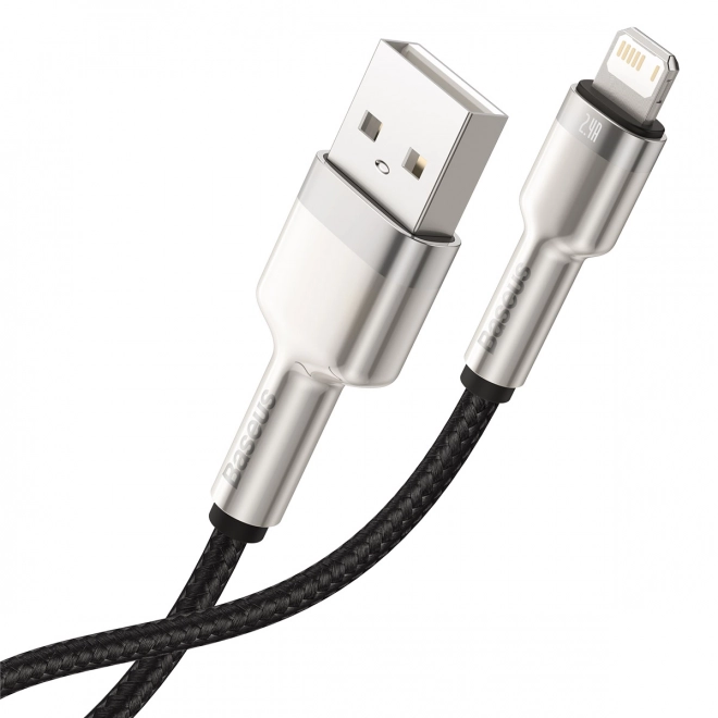 Lightning USB kábel 2,4A - Fekete, rövid (szuper erős szövetborítással) - Baseus