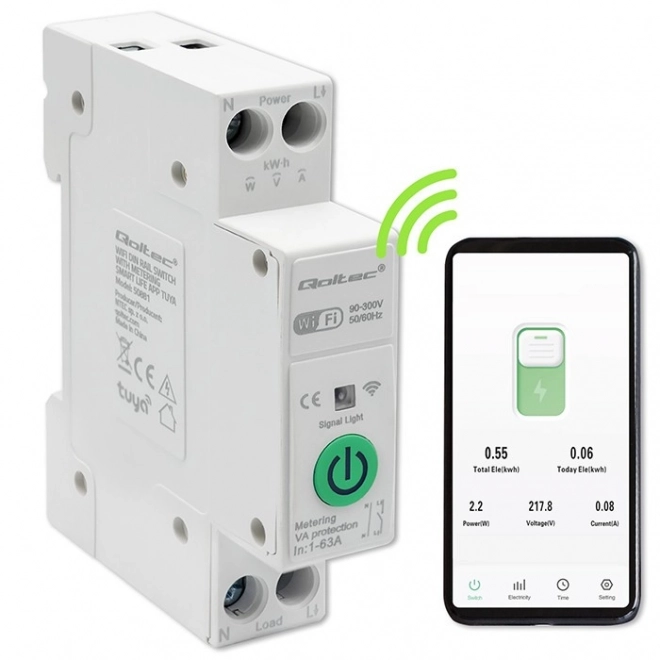Wifi relé 63A din sínhez energiamérővel - Tuya Smart Life