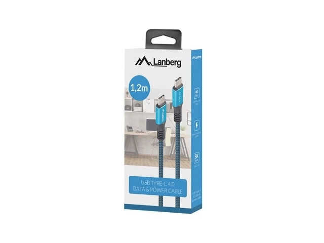 Usb-c kábel lanberg usb4 1,2 m 100 w 8k 60hz fekete-kék