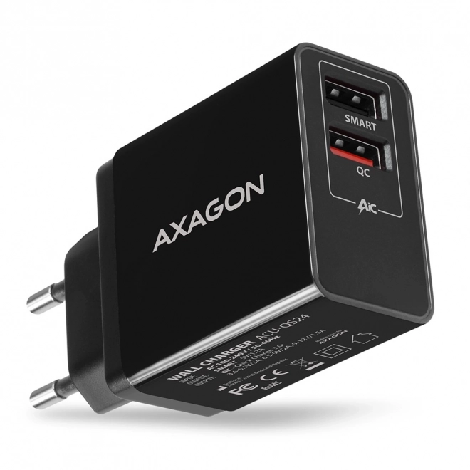 Axagon gyors töltő adapter QC 24W, 2 USB porttal