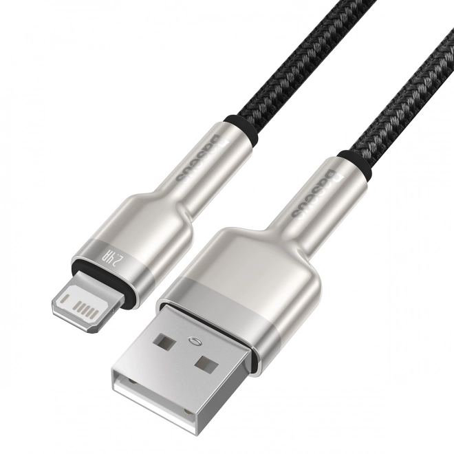 Lightning USB kábel 2,4A - Fekete, rövid (szuper erős szövetborítással) - Baseus