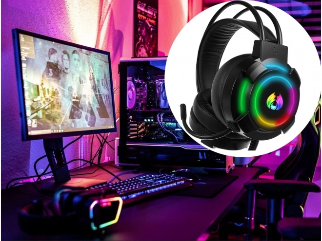 Vezetékes gamer fülhallgató LED RGB mikrofonnal