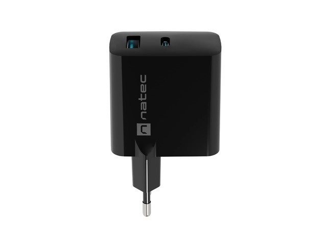 Hálózati töltő Natec Ribera GAN USB-A és USB-C 45W fekete