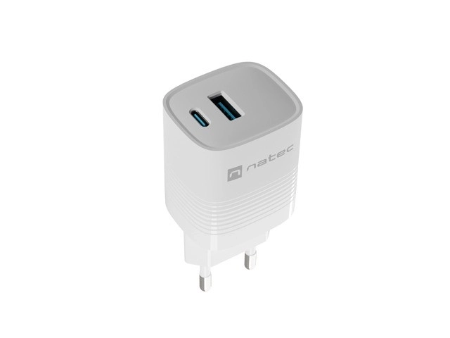Fehér Natec Ribera GaN Hálózati Töltő 1X USB-A + 1X USB-C 30W