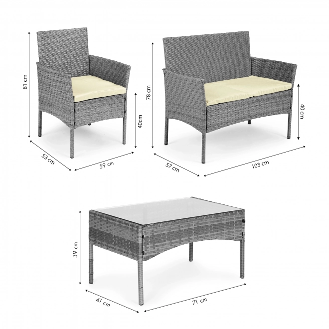 Műrattan kerti bútorszett - pad, asztal, székek szürke MultiGarden