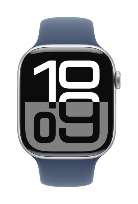 Ezüst Apple Watch Series 10 GPS, 46 mm alumíniumtokkal, denim sportpánttal - S/M méret