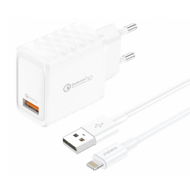 Foneng USB-A hálózati töltő fehér + USB-A - Lightning kábel