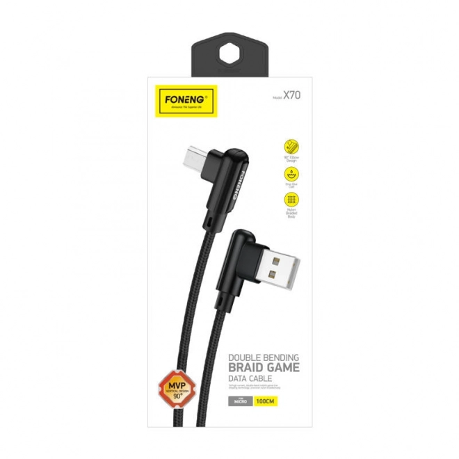 Foneng x70 hajlított USB-micro USB kábel, 3A, 1m