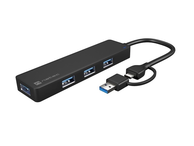 Natec USB-C hub 4 porttal és USB-A adapterrel fekete