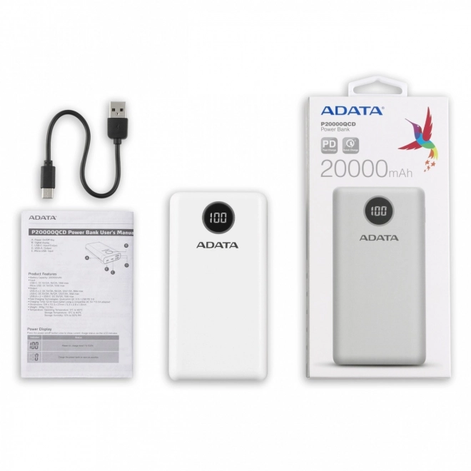 Fehér ADATA Powerbank P20000