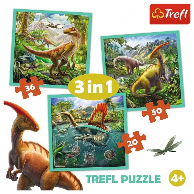 Trefl puzzle 3 az 1-ben - A dinoszauruszok csodás világa