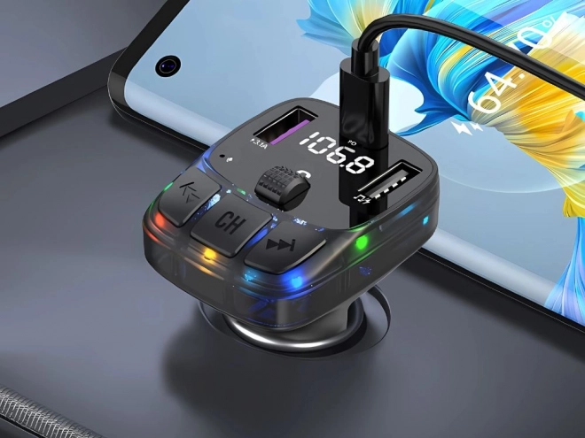 FM adó Bluetooth 5.3, 2xUSB + USB C, MP3 lejátszó, LCD kijelző 12V