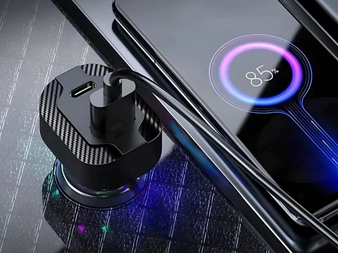 Sebesség USB-C és USB-A autós töltő RGB világítással