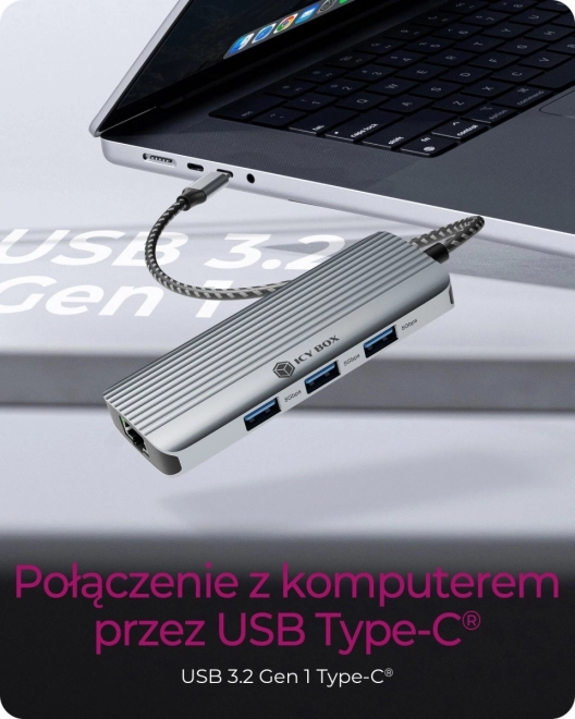 6 az 1-ben asztali dokkoló állomás HDMI-vel, USB-vel, PD-vel és LAN-nal